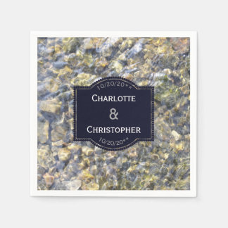 River Pebbles And Water Personalized Wedding Paper Napkins