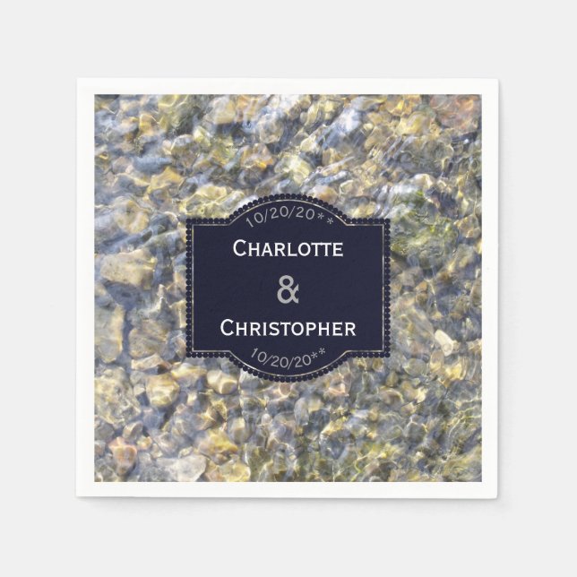 River Pebbles And Water Personalized Wedding Paper Napkins (Front)