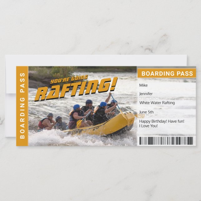 River Rafting Trip Gift Certificate Boarding Pass (Front)