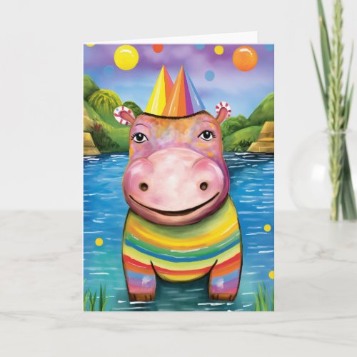 River Revels Hippo Cute Kids Birthday Card