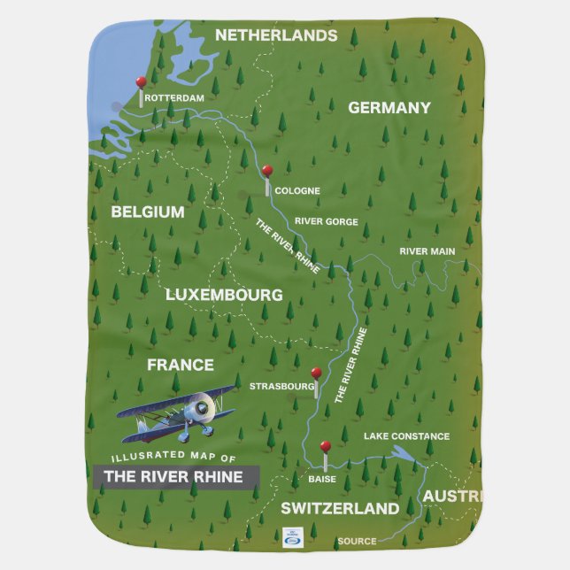 River Rhine retro travel map. Baby Blanket (Back)