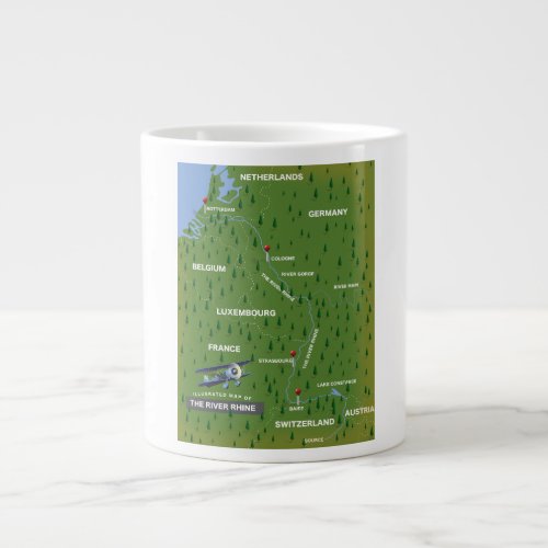 River Rhine retro travel map Giant Coffee Mug