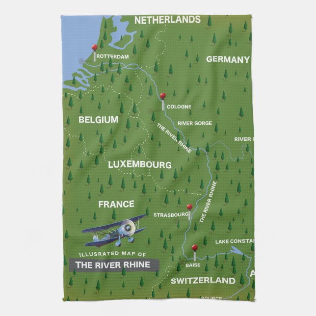 River Rhine retro travel map. Kitchen Towel (Vertical)