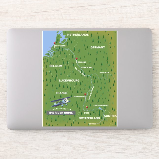 River Rhine retro travel map. Sticker (Computer)