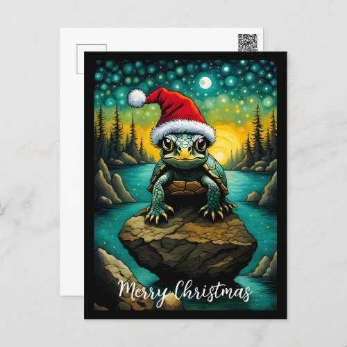 River Rock Cute Baby Turtle Christmas Holiday Postcard