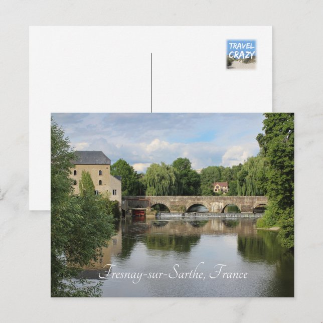 River Sarthe, Fresnay-sur-Sarthe, France Postcard (Front/Back)