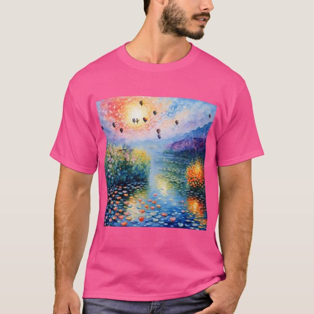 river scene with hot air balloons T-Shirt (Front)