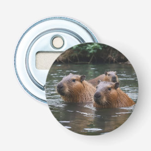 "River Serenity: Capybaras Swimming in the Flow" Bottle Opener
