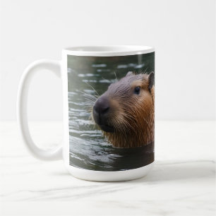 "River Serenity: Capybaras Swimming in the Flow" Coffee Mug