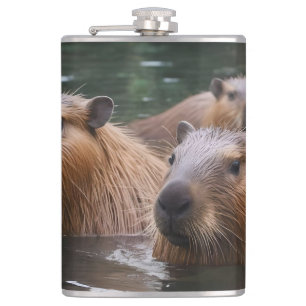 "River Serenity: Capybaras Swimming in the Flow" Flask