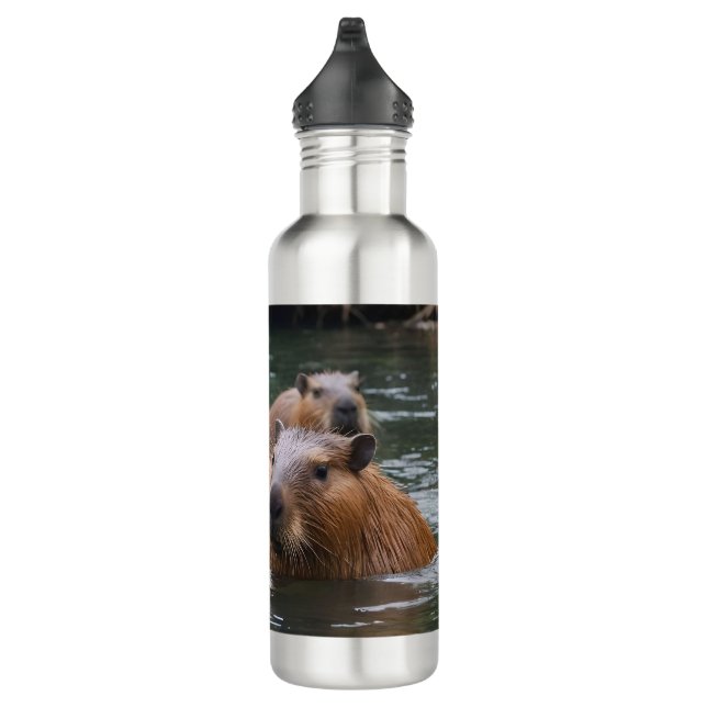 "River Serenity: Capybaras Swimming in the Flow" Stainless Steel Water Bottle (Right)