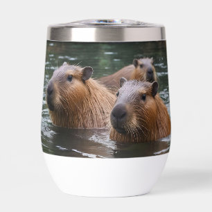 "River Serenity: Capybaras Swimming in the Flow" Thermal Wine Tumbler