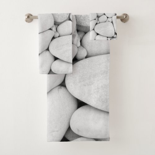 River Stone Pattern 3 bw stones decor art Bath Towel Set