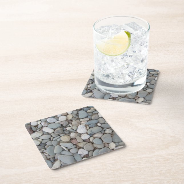 River Stones Fall Autumn Patterns Square Paper Coaster (Insitu)