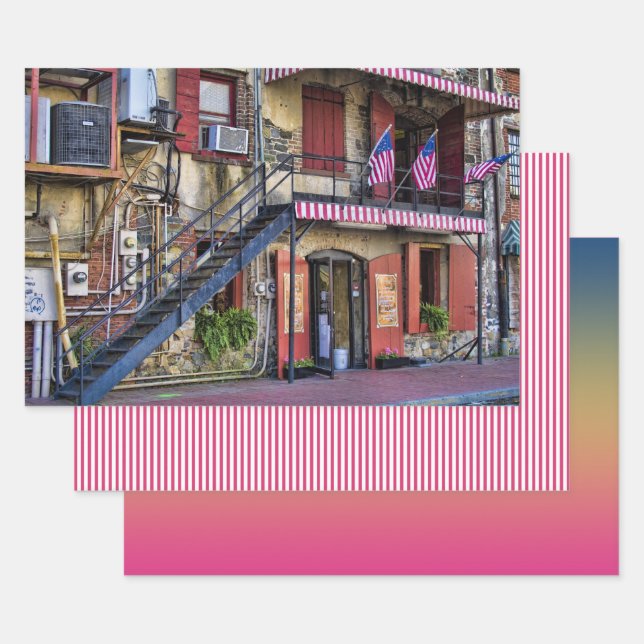 River Street, Savannah Georgia Travel Photography Wrapping Paper Sheets (Set)