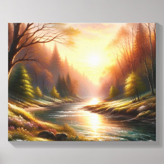 River Sunrise Digital Painting Canvas Photo Tile