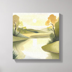 River Sunrise Watercolor Yellow Canvas Print