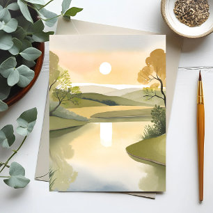River Sunrise Watercolor Yellow Postcard