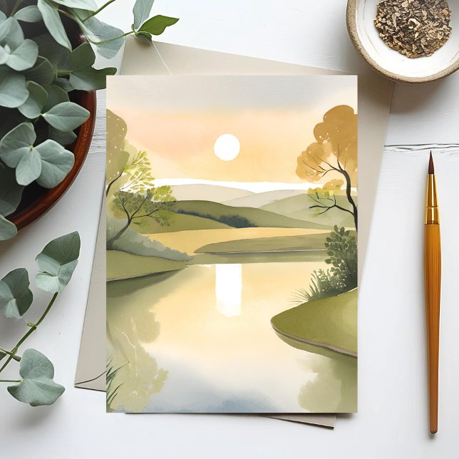 River Sunrise | Watercolor Yellow Postcard (Creator Uploaded)