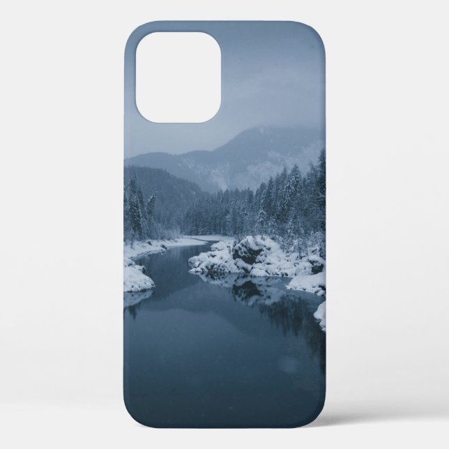 RIVER SURROUNDED BY SNOW COVERED FIELD WITH PINE T Case-Mate iPhone CASE (Back)