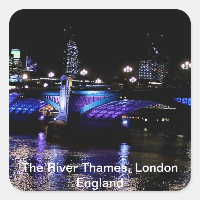 River Thames at Night, London England Square Sticker (Front)