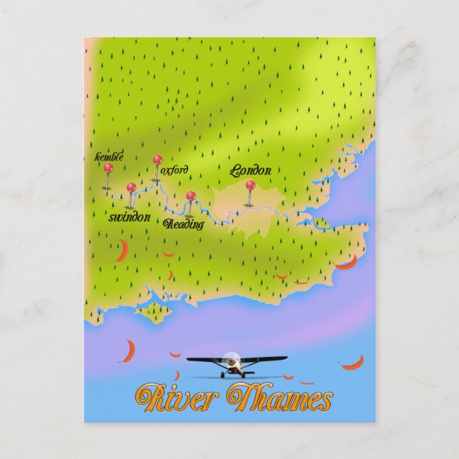 River Thames London England map Postcard (Front)