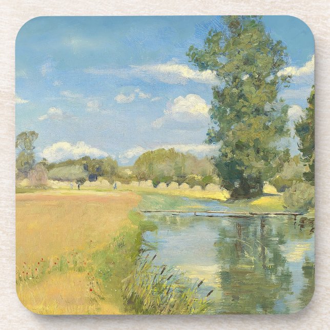 River Through a Harvest Landscape, Summer Beverage Coaster (Front)