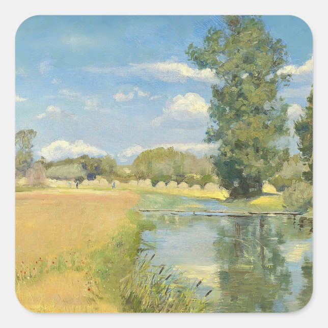 River Through a Harvest Landscape, Summer Square Sticker (Front)