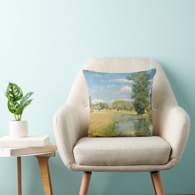 River Through a Harvest Landscape, Summer Throw Pillow (Chair)