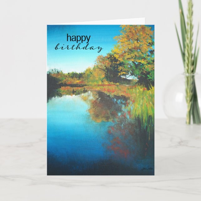 River Trees Fall Landscape Fine Art Happy Birthday Card (Front)
