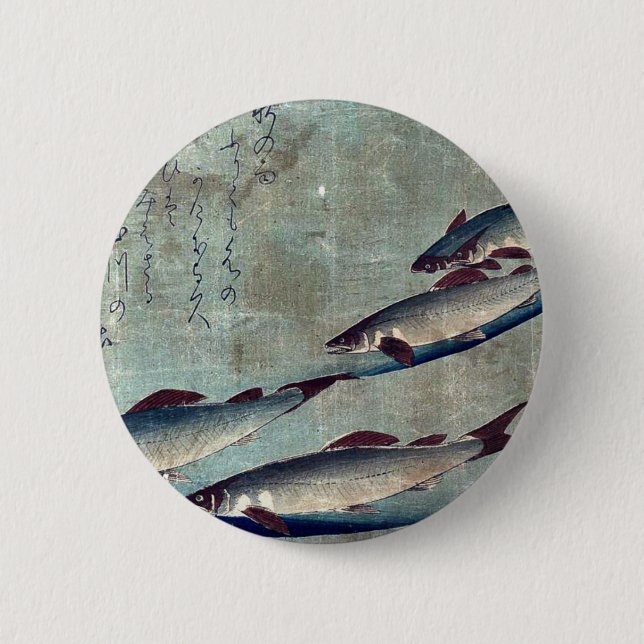 River trout (Ayu) by Andō, Hiroshige Ukiyo-e. Pinback Button (Front)