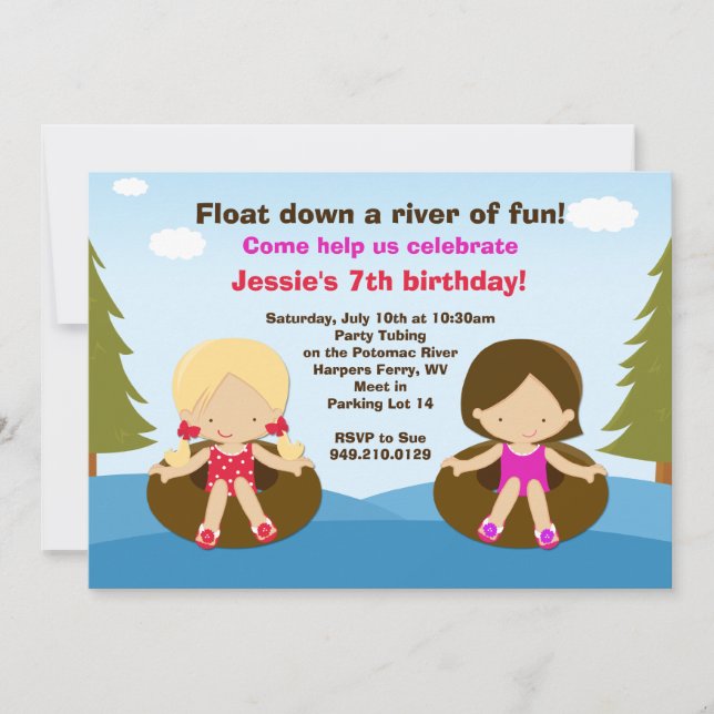 River Tubing Birthday Party Invitation (Front)