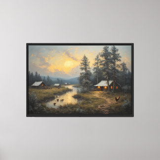 River Valley with Cottages Canvas Print