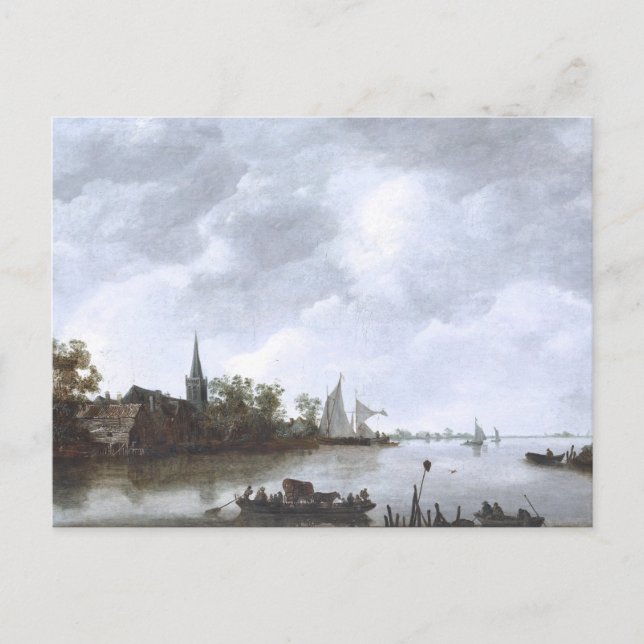 River View with a Village Church Postcard (Front)