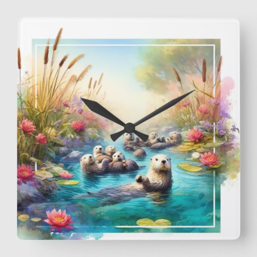 River Whimsy _ Watercolor Square Wall Clock