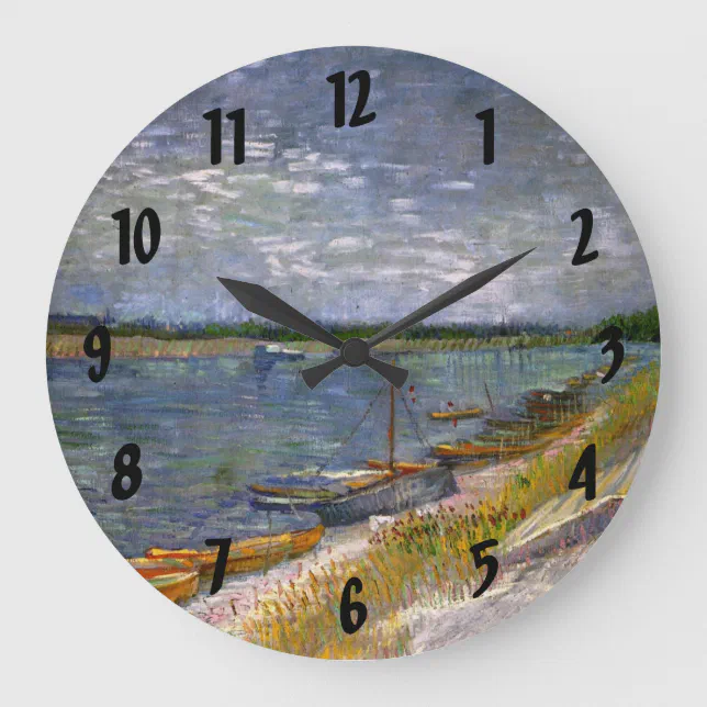 River with Rowing Boats by Vincent van Gogh Large Clock | Zazzle