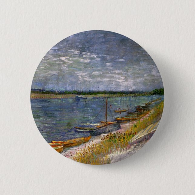 River with Rowing Boats by Vincent van Gogh Pinback Button (Front)