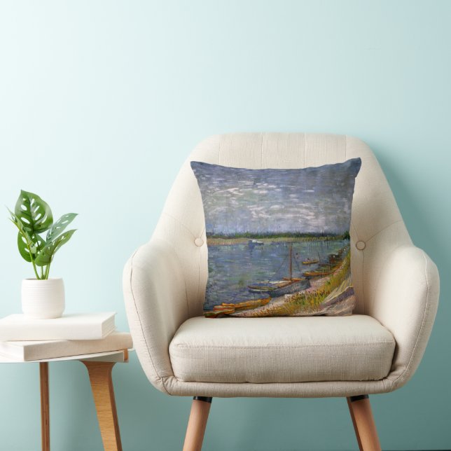 River with Rowing Boats by Vincent van Gogh Throw Pillow (Chair)