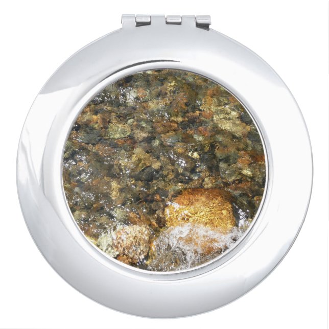 River-Worn Pebbles Brown and Grey Natural Abstract Compact Mirror (Front)