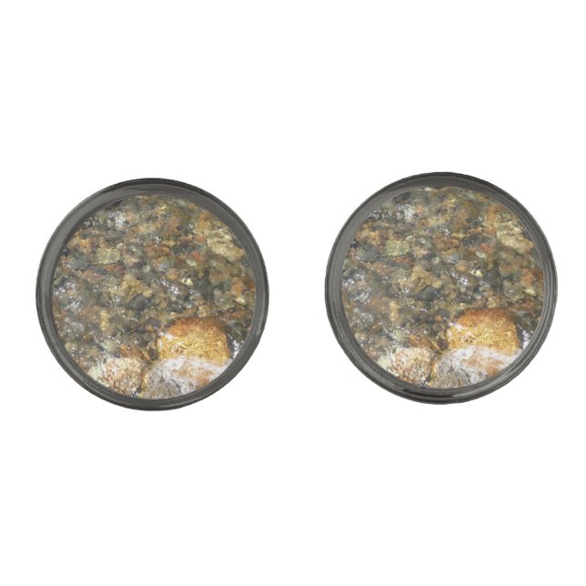 River-Worn Pebbles Brown and Grey Natural Abstract Cufflinks (Front)