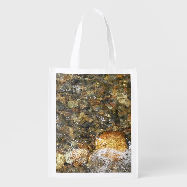 River-Worn Pebbles Brown and Grey Natural Abstract Grocery Bag (Front)