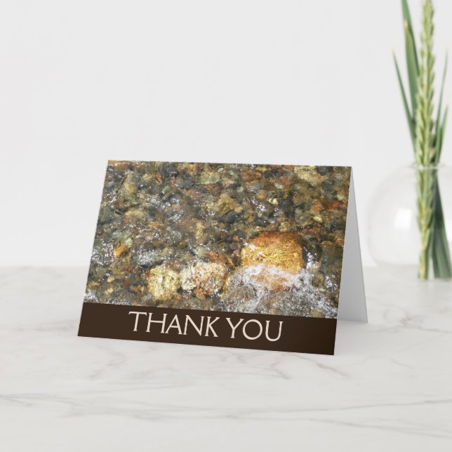 River-Worn Pebbles Brown and Grey Natural Abstract Letterpress Thank You Card (Front)