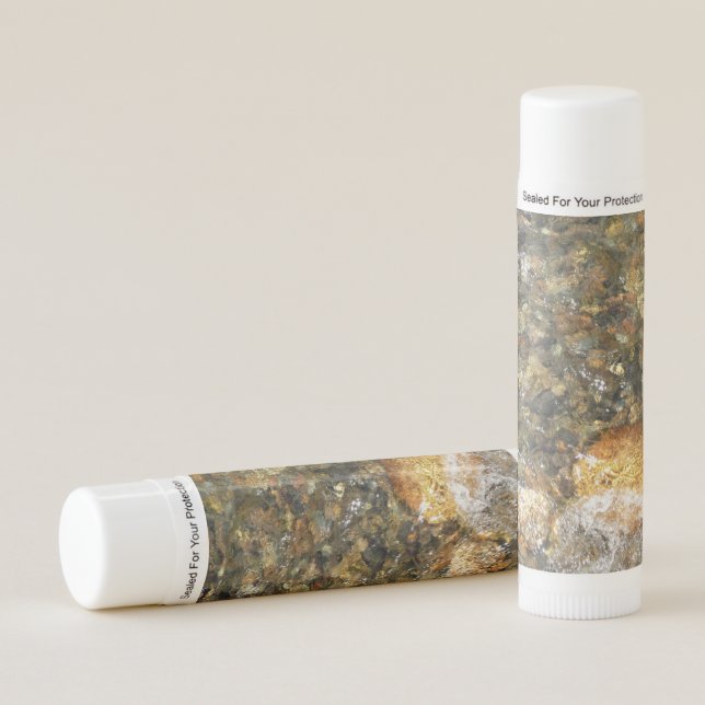 River-Worn Pebbles Brown and Grey Natural Abstract Lip Balm (Front)