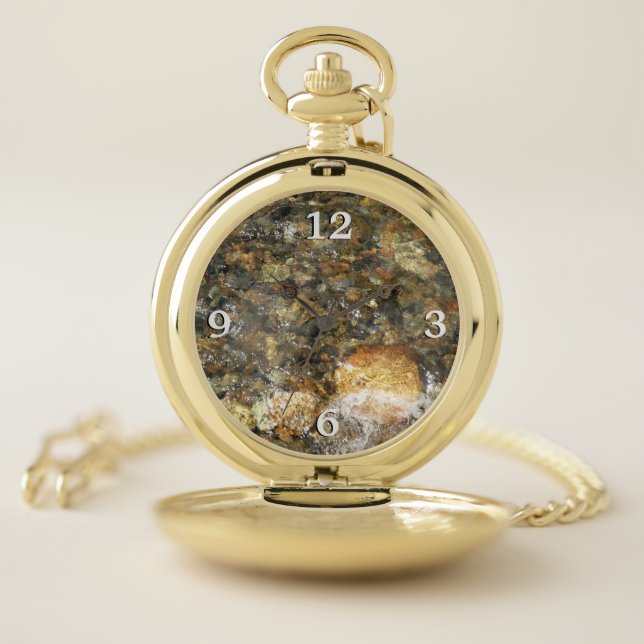 River-Worn Pebbles Brown and Grey Natural Abstract Pocket Watch (Inside)