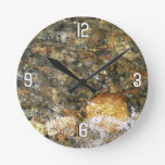 River-Worn Pebbles Brown and Grey Natural Abstract Round Clock