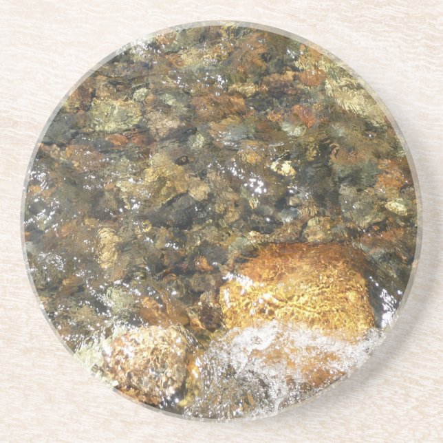 River-Worn Pebbles Brown and Grey Natural Abstract Sandstone Coaster (Front)