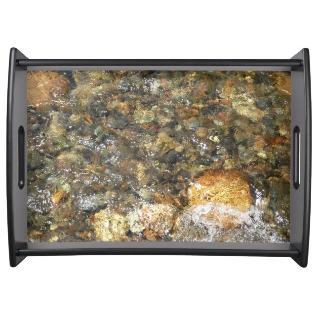 River-Worn Pebbles Brown and Grey Natural Abstract Serving Tray (Front)