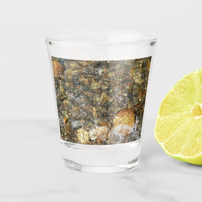 River-Worn Pebbles Brown and Grey Natural Abstract Shot Glass (Front)