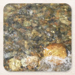 River-Worn Pebbles Brown and Grey Natural Abstract Square Paper Coaster