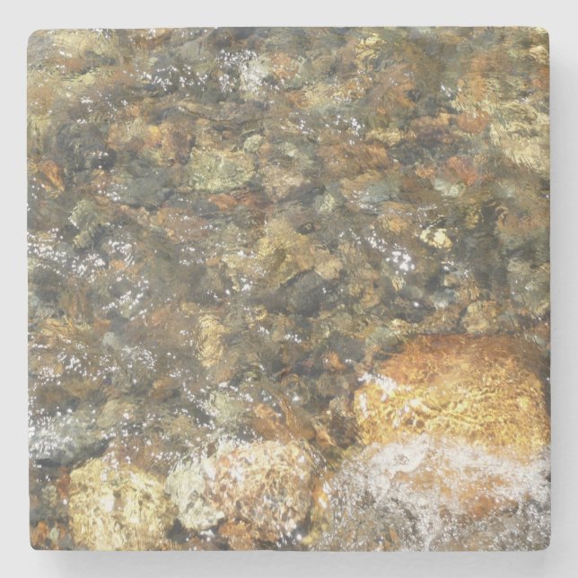 River-Worn Pebbles Brown and Grey Natural Abstract Stone Coaster (Front)